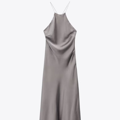 European And American Style Sling Silk Satin Texture Dress