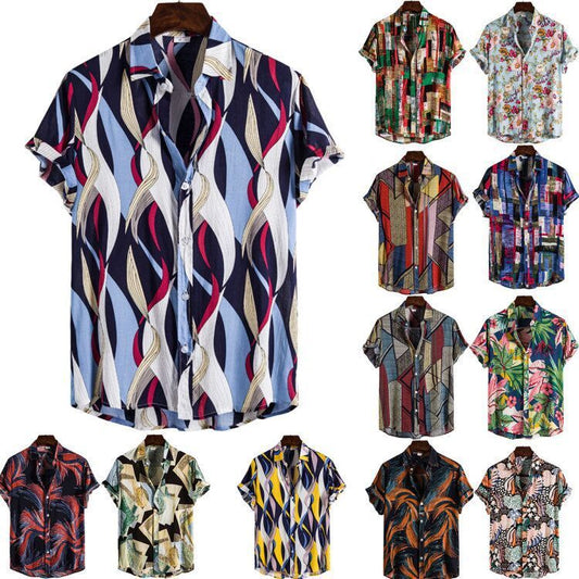 Style Silk Cotton Short-sleeved Lapel Shirt