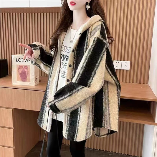 Seoul Stride Striped Woolen Coat