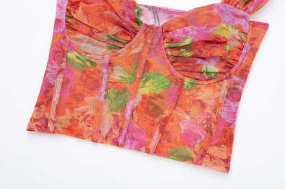 Silk Screen Corset T-shirt Top Women's Wear