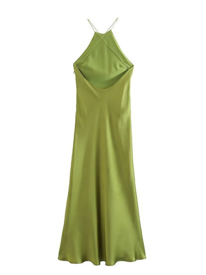 European And American Style Sling Silk Satin Texture Dress