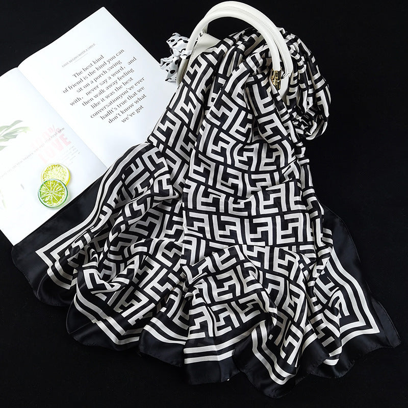Outdoor All-match Printed Silk Scarf Women's Thin Silk Sunscreen And Breathable