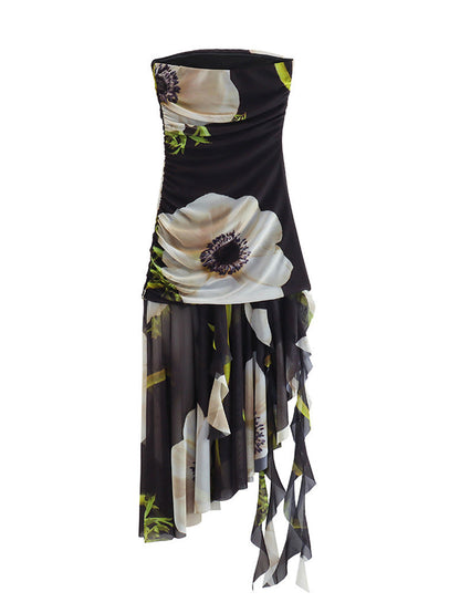 Printed Silk Net Tube Top Dress