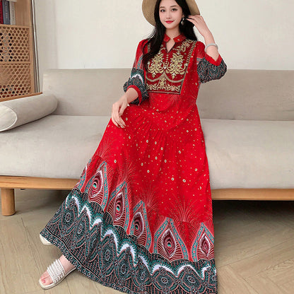 Long Skirt, Ethnic Style Dress, Women's Summer Cotton Silk Floral Print