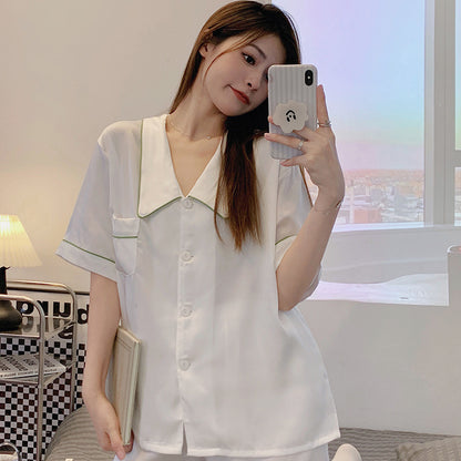 Ice Silk Loose Short Sleeved PajamasTwo Piece Set