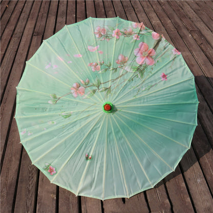 Chinese Style Silk Print Antique Umbrella