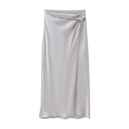 Women's Silk Satin Top Bow Tie Midi Dress