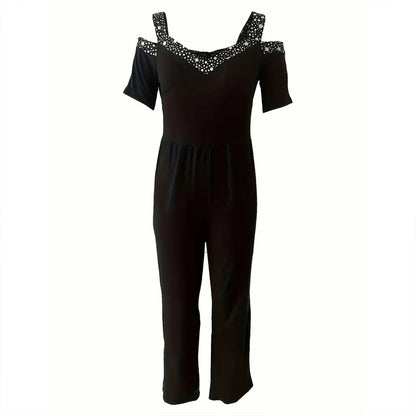 GlamVerve Rhinestone V-Neck Jumpsuit