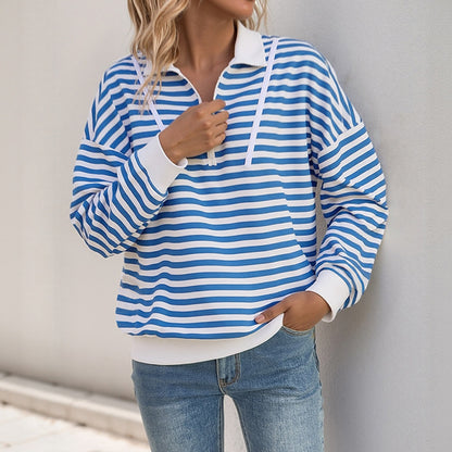 StripeEase Polo Zip Sweater