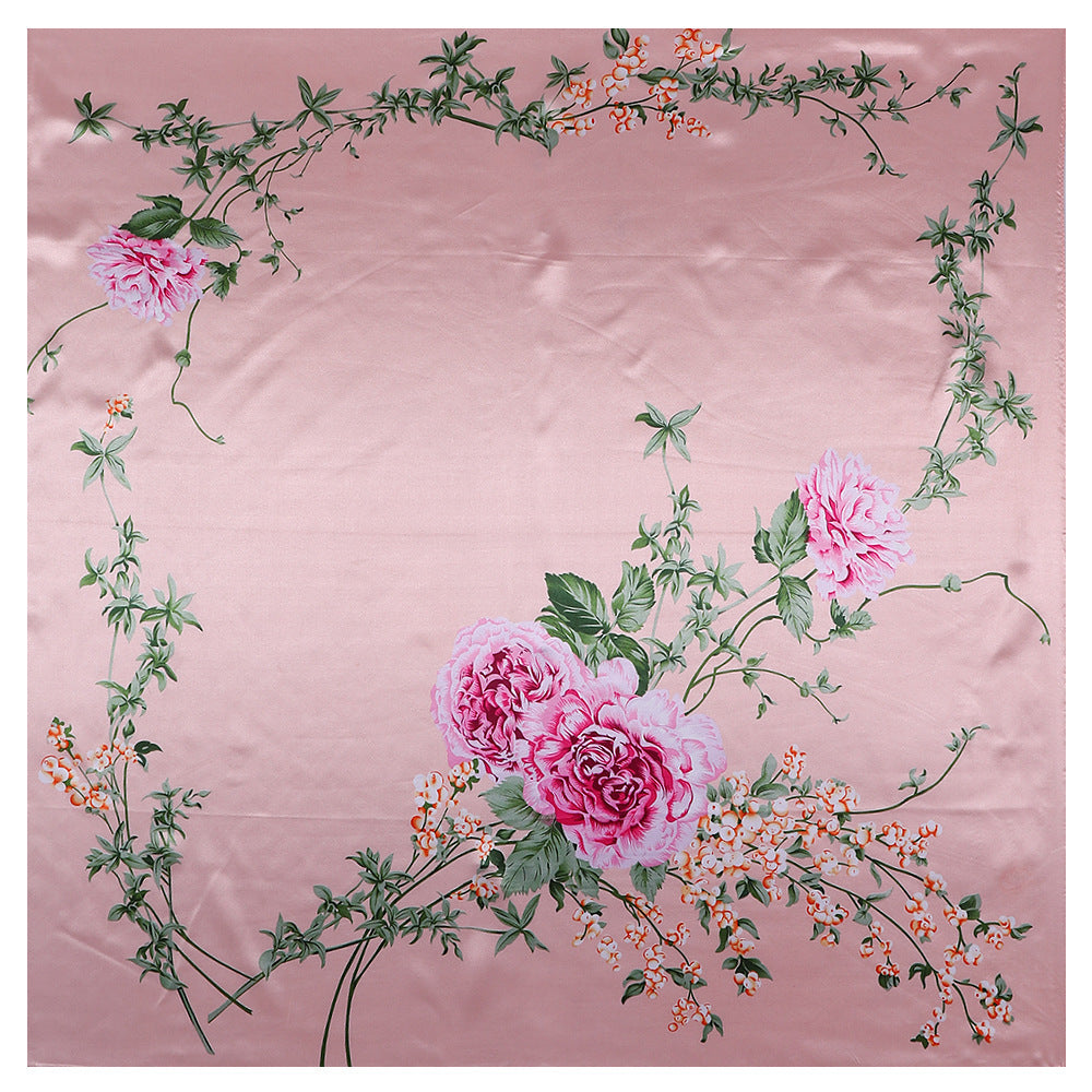 Ladies Floral Love Flower Silk Scarf