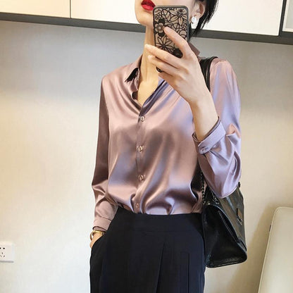 Satin Real Silk Shirt Elegant High-end