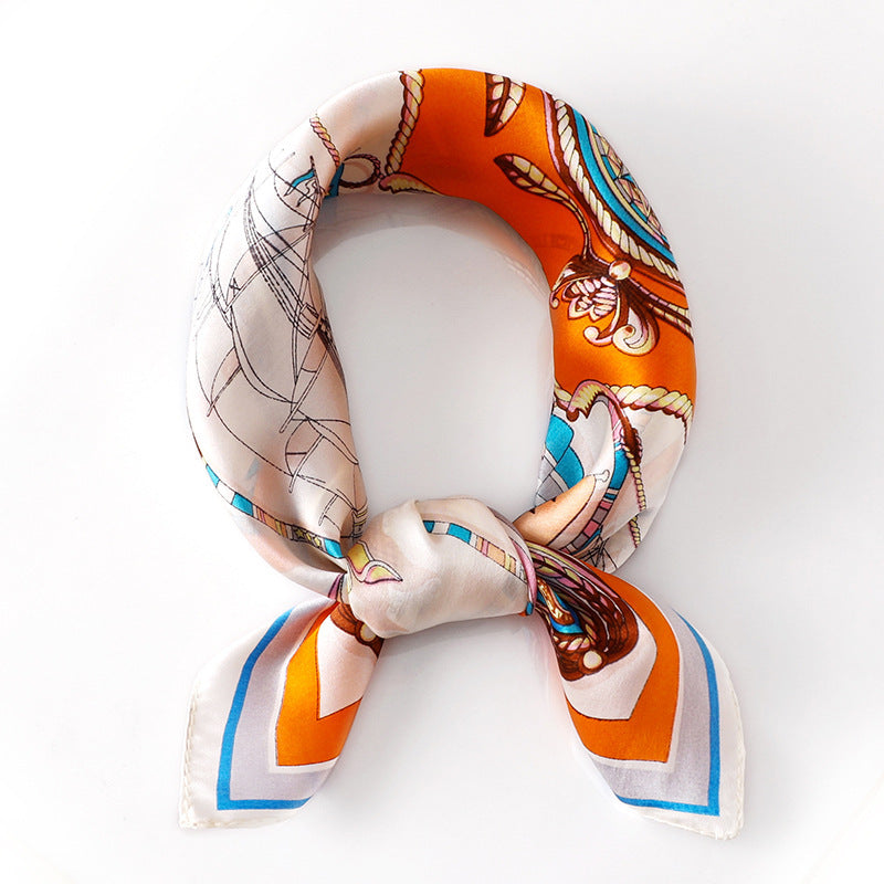 Silk Scarf Women's Spring And Summer New Fashion Professional All-match Printing Satin Silk Small Square Scarf Soft Scarf