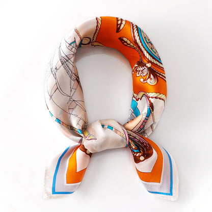 Silk Scarf Women's Spring And Summer New Fashion Professional All-match Printing Satin Silk Small Square Scarf Soft Scarf