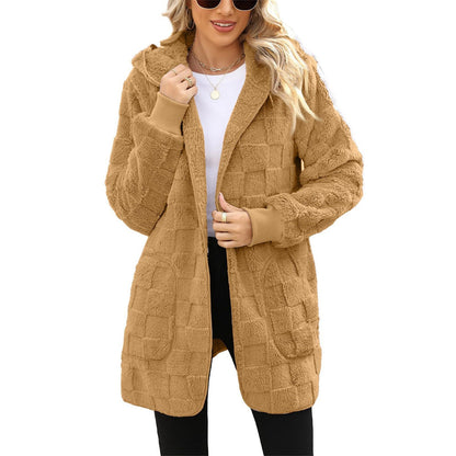 PlaidWhisper Hooded Plush Cardigan