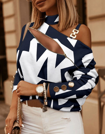 Chroma Link Printed Chain-Neck Top