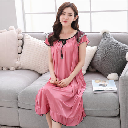 Summer Suspenders Ice Silk Dress Pajamas Artificial Silk Homewear