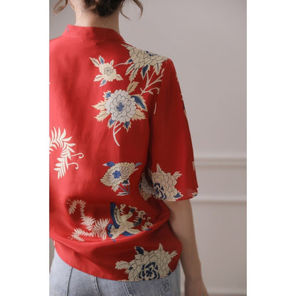 Chinese Style Women's Stand-up Collar Silk Shirt Women