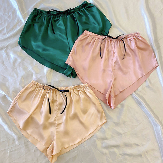 Lace-up Loose Simulation Silk Loungewear Shorts