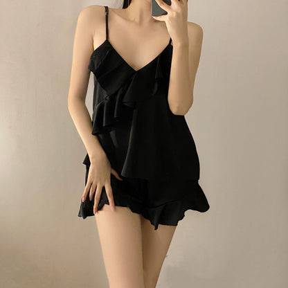 Ice Silk Women's Suspender Shorts Pajamas