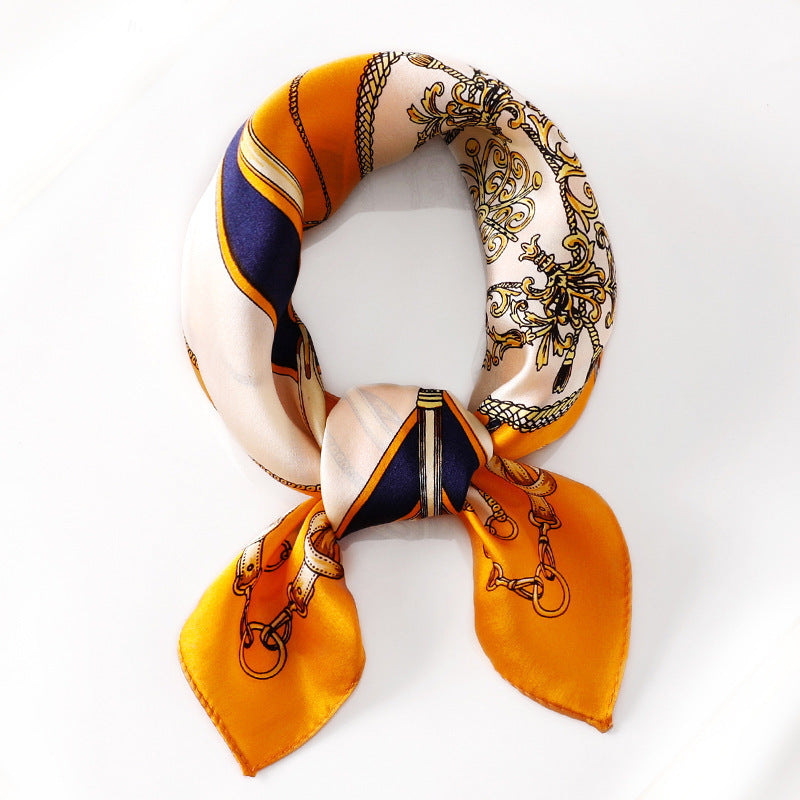 Silk Scarf Women's Spring And Summer New Fashion Professional All-match Printing Satin Silk Small Square Scarf Soft Scarf