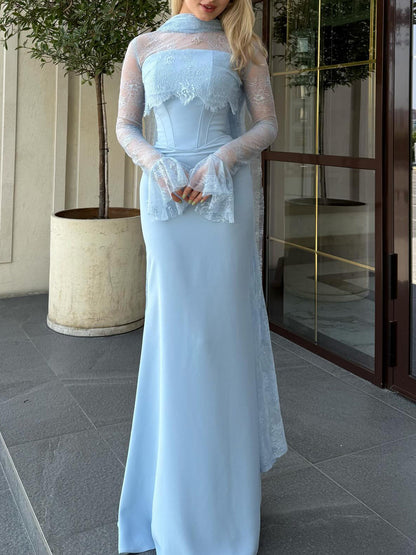 Azure Rose Lace Corset Gown