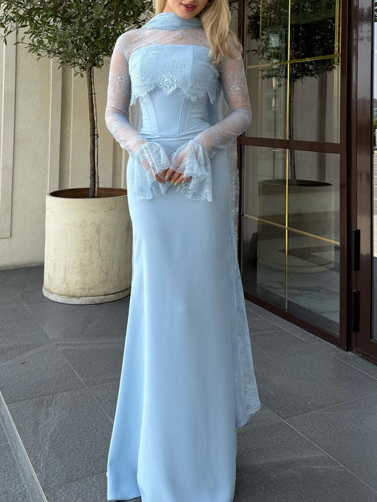 Azure Rose Lace Corset Gown
