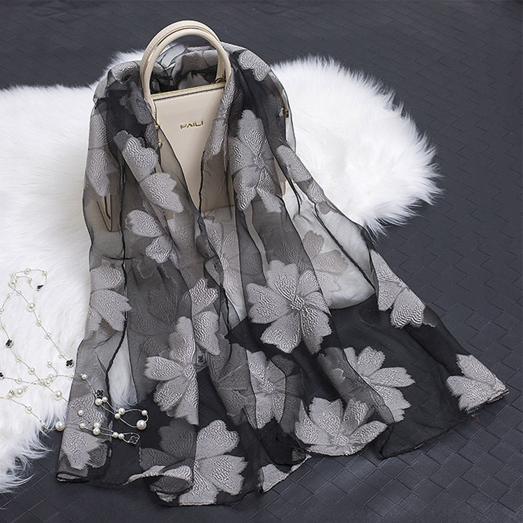 Lace Stitching Cut Flower Paisley Silk Scarf
