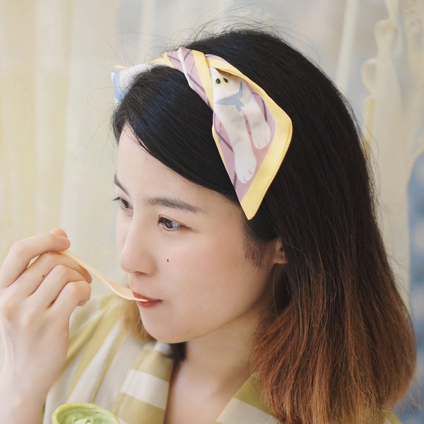 Silk Long Headband With Cute Print Embellishment