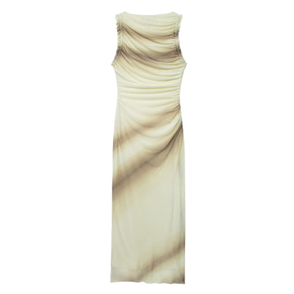 Laminated Decoration Silk Net Printing Dress
