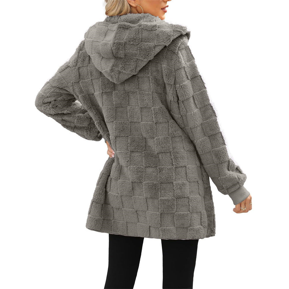 PlaidWhisper Hooded Plush Cardigan