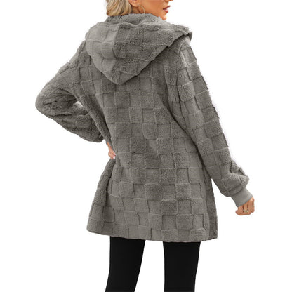 PlaidWhisper Hooded Plush Cardigan