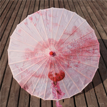 Chinese Style Silk Print Antique Umbrella