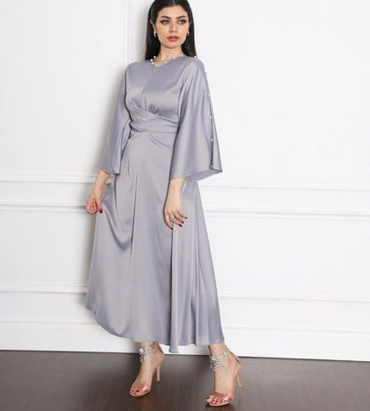 Middle Eastern Silk Satin Lotus Sleeve Dress