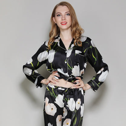 Spring And Autumn Silk Long-Sleeve Home Suit Two-piece