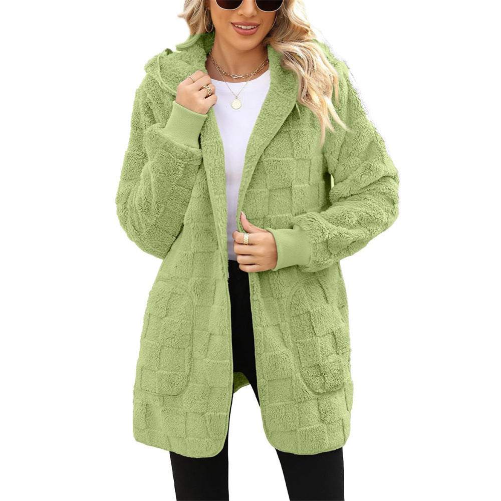 PlaidWhisper Hooded Plush Cardigan