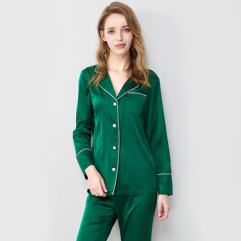 New Ice Silk Pajamas Women's Silk Long-sleeved Homewear Suit