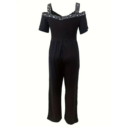 GlamVerve Rhinestone V-Neck Jumpsuit