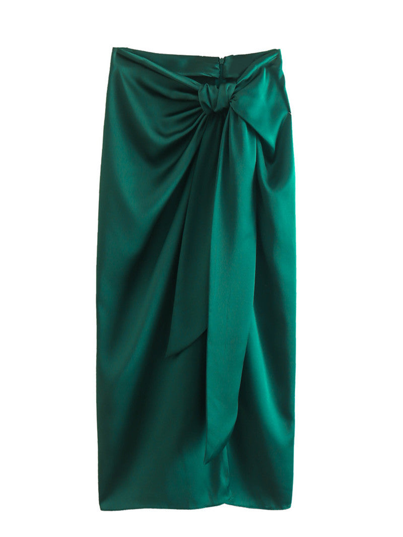 Women's Silk Shirt With Knot Decoration Skirt Suit