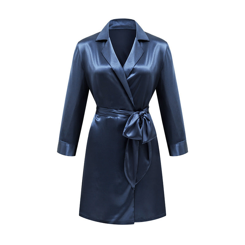 Lace-up Silk Bathrobe French Satin Pajamas