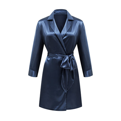 Lace-up Silk Bathrobe French Satin Pajamas