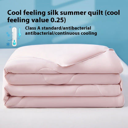 Pure Color Cool Silk Summer Blanket Airable Cover Single Double Summer Ice Cream Ice Silk Summer Quilt Machine Washable Thin Duvet