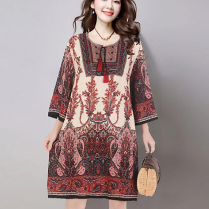 Cotton Silk Floral Dress Vintage Women's Clothing