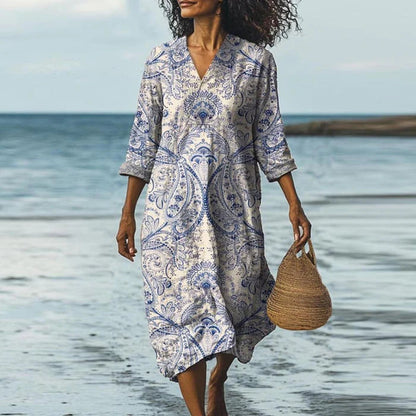 Coastal Mirage V-Neck Dress