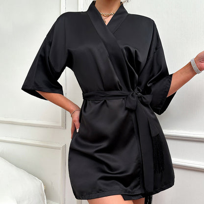 Plus Size Ice Silk Silk Nightdress Outerwear Gown Suit