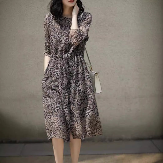 New Early Autumn Printed Silk Dress