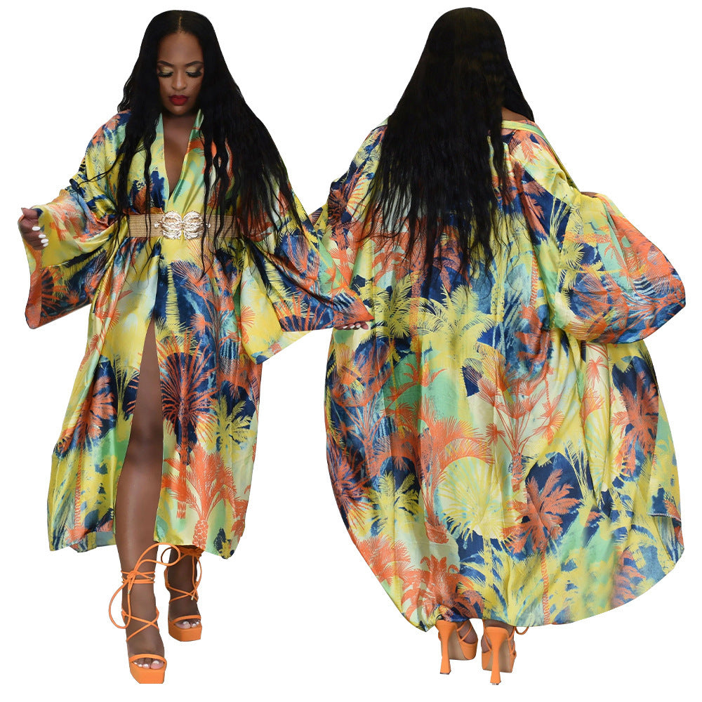Kimono Silk-like Multi-print Coat