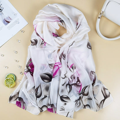 Outdoor All-match Printed Silk Scarf Women's Thin Silk Sunscreen And Breathable