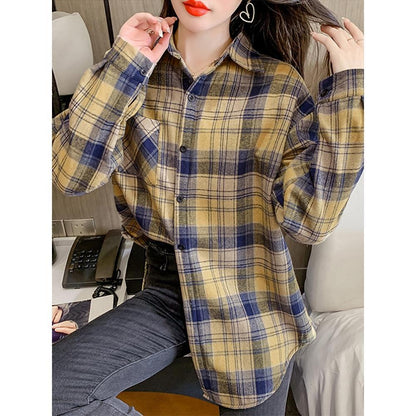 Women's Fashion New Retro Plaid Shirt Coat