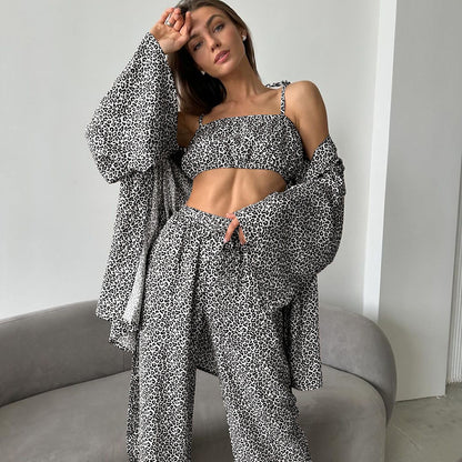 Women's Silk Leopard Print Printed Homewear