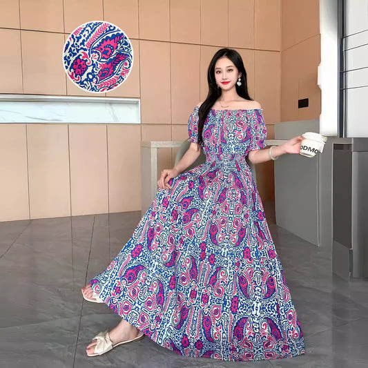 Off-neck Cotton Silk French Dress